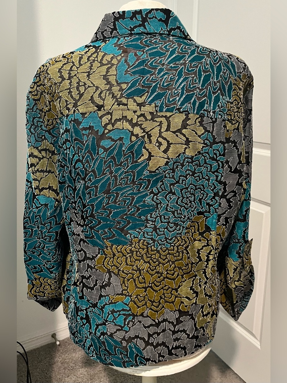 Ruby Rd. Floral Button-Down Shirt in Teal, Olive & Gray - Picture 4 of 7